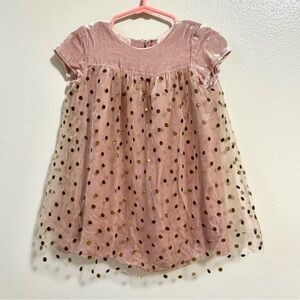 Pink Velvet Dress with Gold Polka Dots